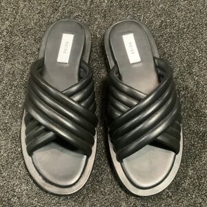 Reiss Black Quilted Slide Sandals